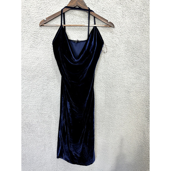 Blashe Slip Dress Womens Small Blue Velvet Halter Cowl Neck HOCO Prom Event Glam - Picture 1 of 6
